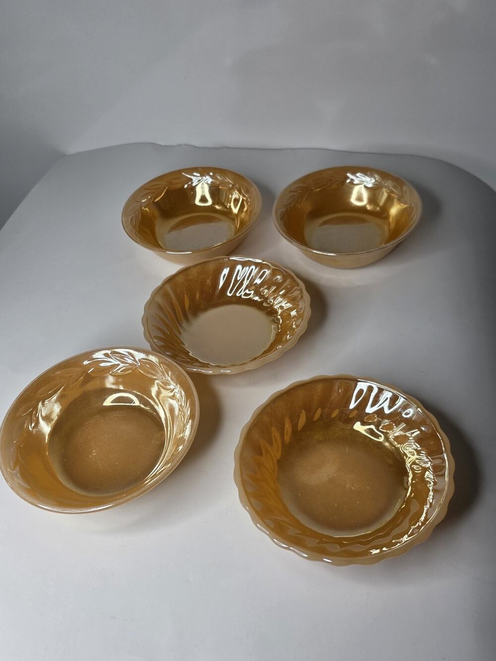 Fire King Peach Lusterware Shell Swirl Serving Bowl Variety Bowls X5